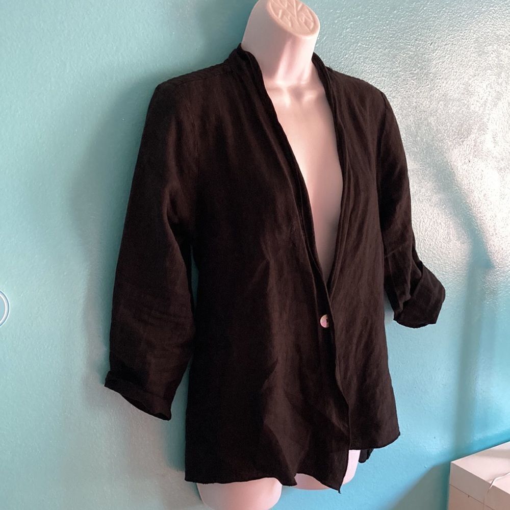 Fenini Womens Size S / M Black Linen Casual One Button Front Jacket 42" Bust